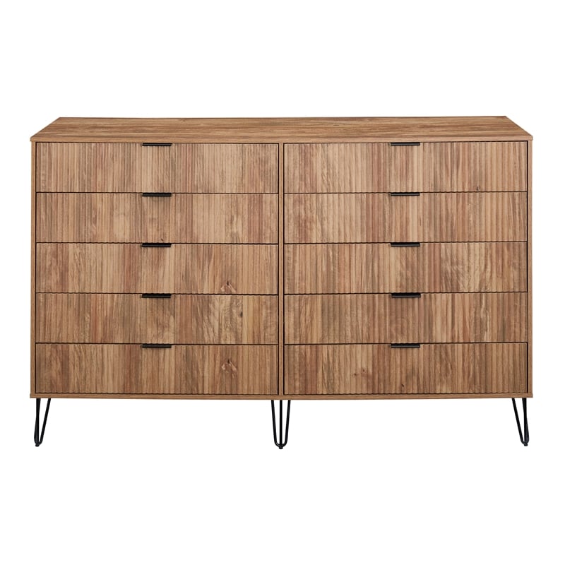 DUMBO 10-Drawer Double Tall Dresser from Engineered Wood in Golden Brown