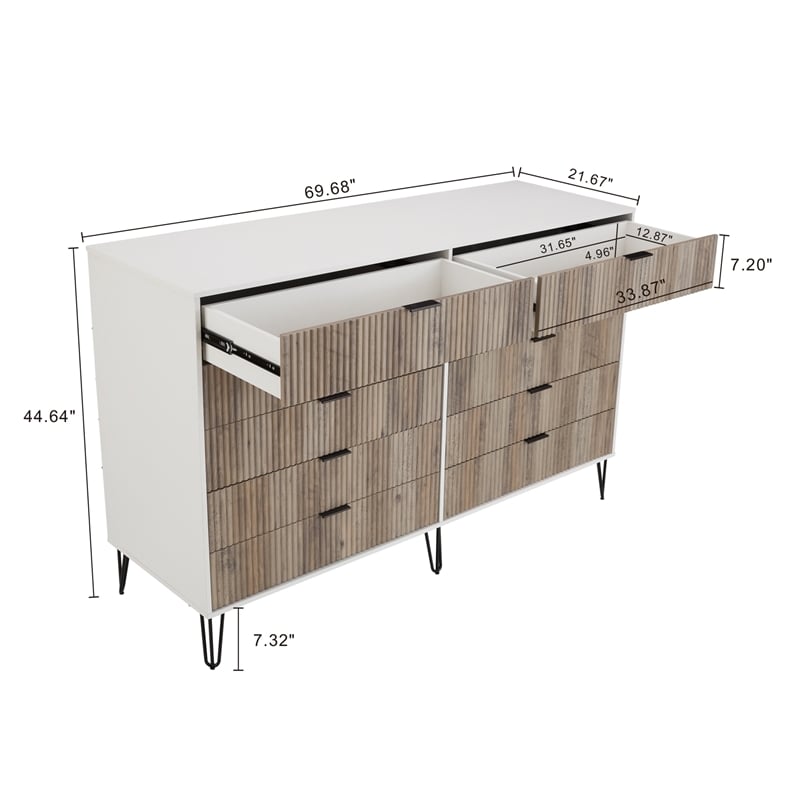 DUMBO 10-Drawer Double Tall Dresser from Engineered Wood in Multi-Color