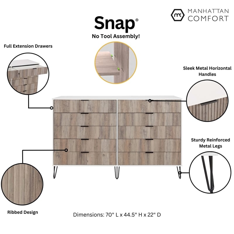 DUMBO 10-Drawer Double Tall Dresser from Engineered Wood in Multi-Color