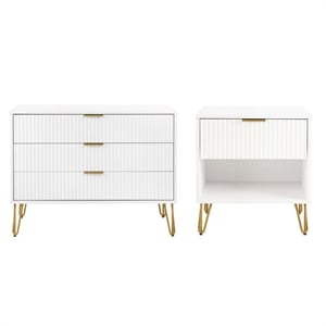 2-piece dumbo standard 3-drawer dresser and dumbo 1.0 nightstand in white