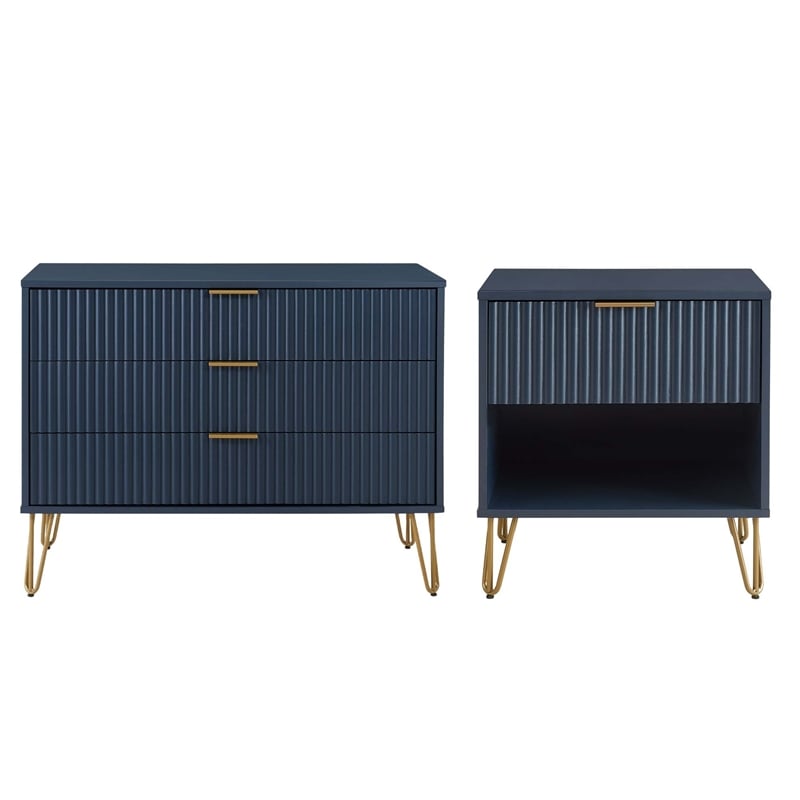2-Piece DUMBO Standard 3-Drawer Dresser and DUMBO 1.0 Nightstand in Blue