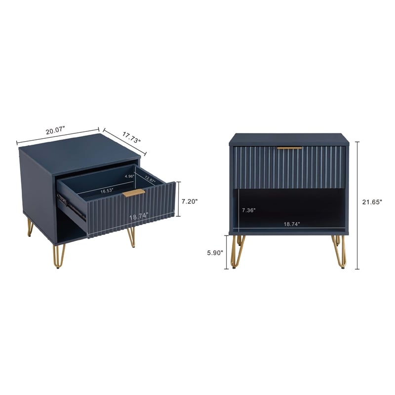 2-Piece DUMBO Standard 3-Drawer Dresser and DUMBO 1.0 Nightstand in Blue
