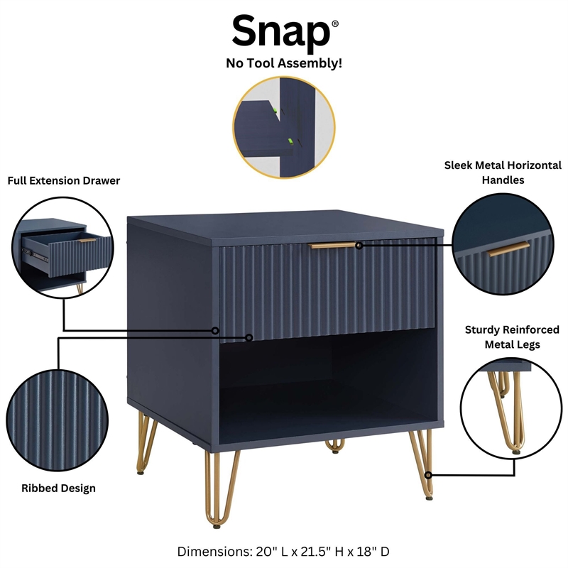2-Piece DUMBO Standard 3-Drawer Dresser and DUMBO 1.0 Nightstand in Blue