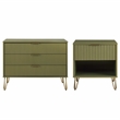 2-Piece DUMBO Standard 3-Drawer Dresser and DUMBO 1.0 Nightstand in Olive Green