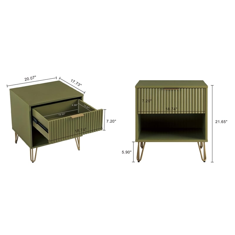 2-Piece DUMBO Standard 3-Drawer Dresser and DUMBO 1.0 Nightstand in Olive Green