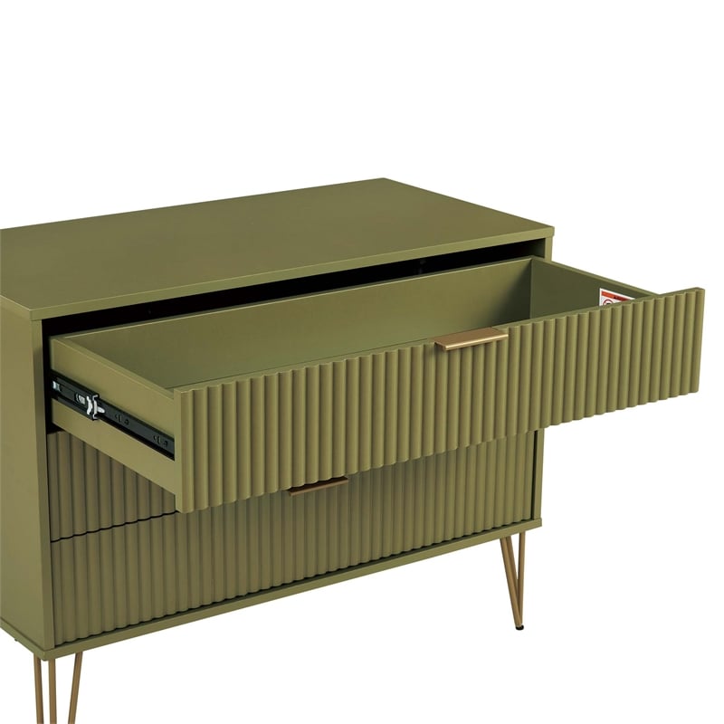2-Piece DUMBO Standard 3-Drawer Dresser and DUMBO 1.0 Nightstand in Olive Green