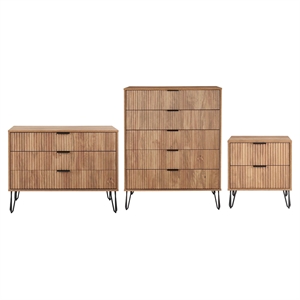 3-piece dumbo 5-drawer tall and 3-drawer standard dresser & nightstand in brown