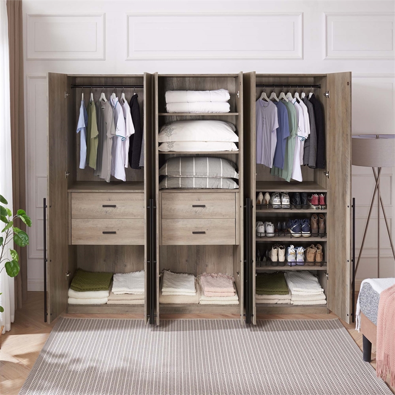 Lee 3-Piece Module Wardrobe Closet from Engineered Wood in Rustic Gray