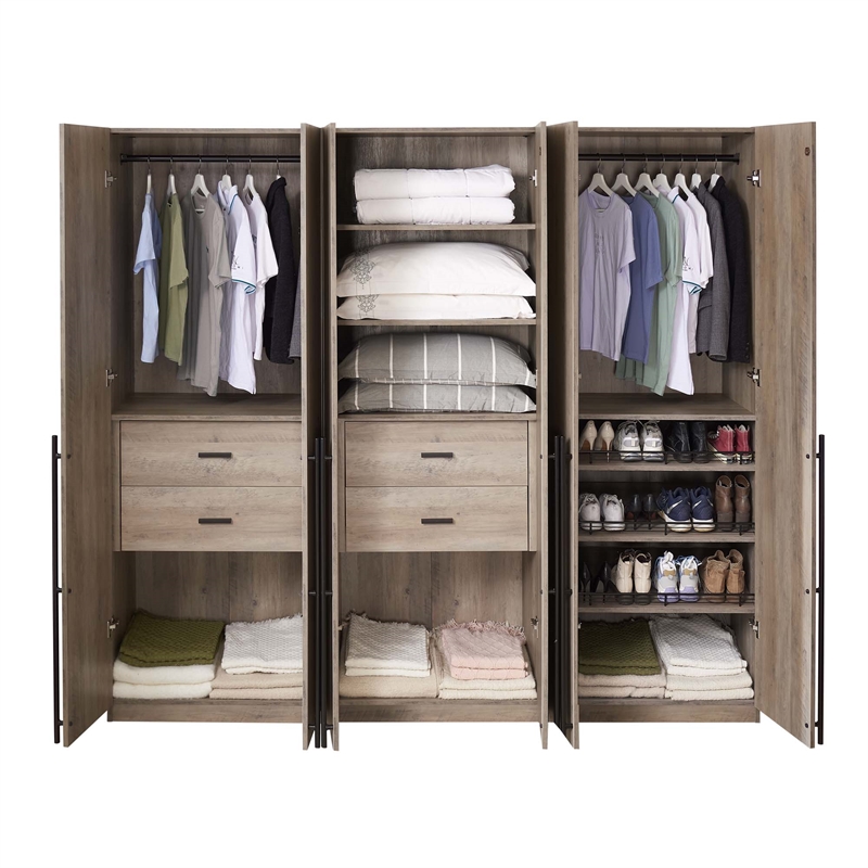 Lee 3-Piece Module Wardrobe Closet from Engineered Wood in Rustic Gray