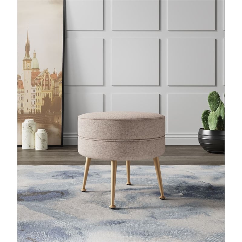 Manhattan Comfort Bailey Ottoman in Oatmeal with Solid Wood Base & Gold Feet