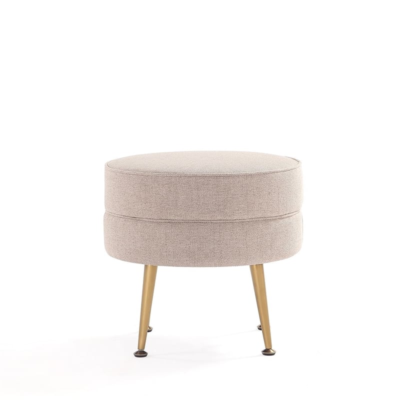 Manhattan Comfort Bailey Ottoman in Oatmeal with Solid Wood Base & Gold Feet