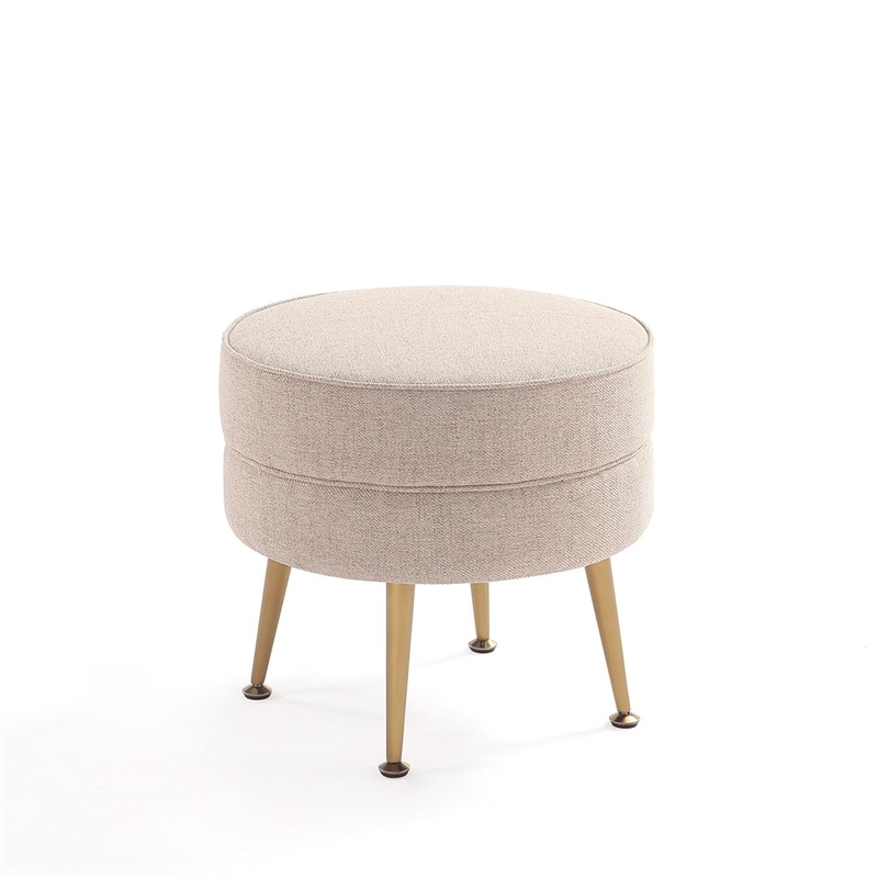 Manhattan Comfort Bailey Ottoman in Oatmeal with Solid Wood Base & Gold Feet