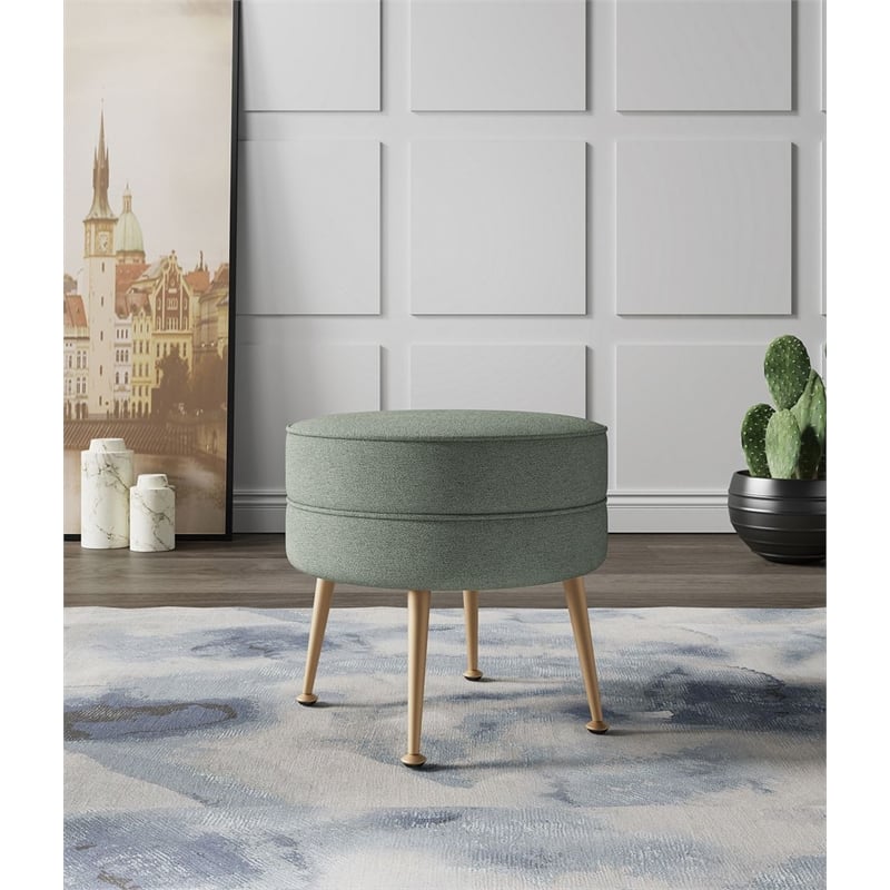 Manhattan Comfort Bailey Ottoman in Sage Green with Solid Wood Base & Gold Feet
