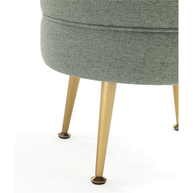 Manhattan Comfort Bailey Ottoman in Sage Green with Solid Wood Base & Gold Feet