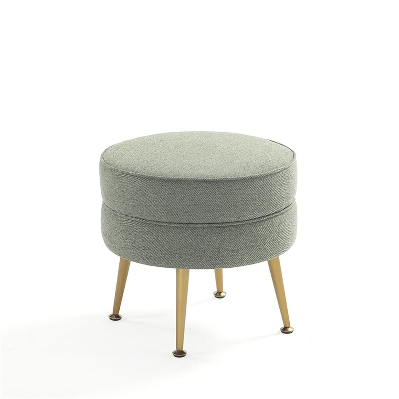 Manhattan Comfort Bailey Ottoman in Sage Green with Solid Wood Base & Gold Feet