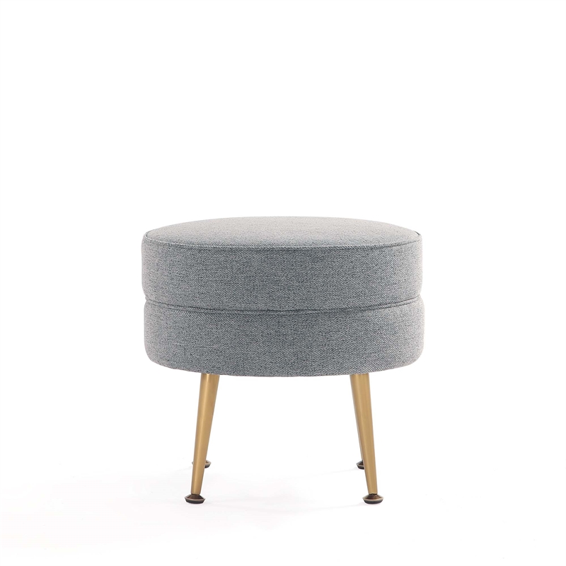 Manhattan Comfort Bailey Ottoman in Gray with Solid Wood Base & Gold Feet