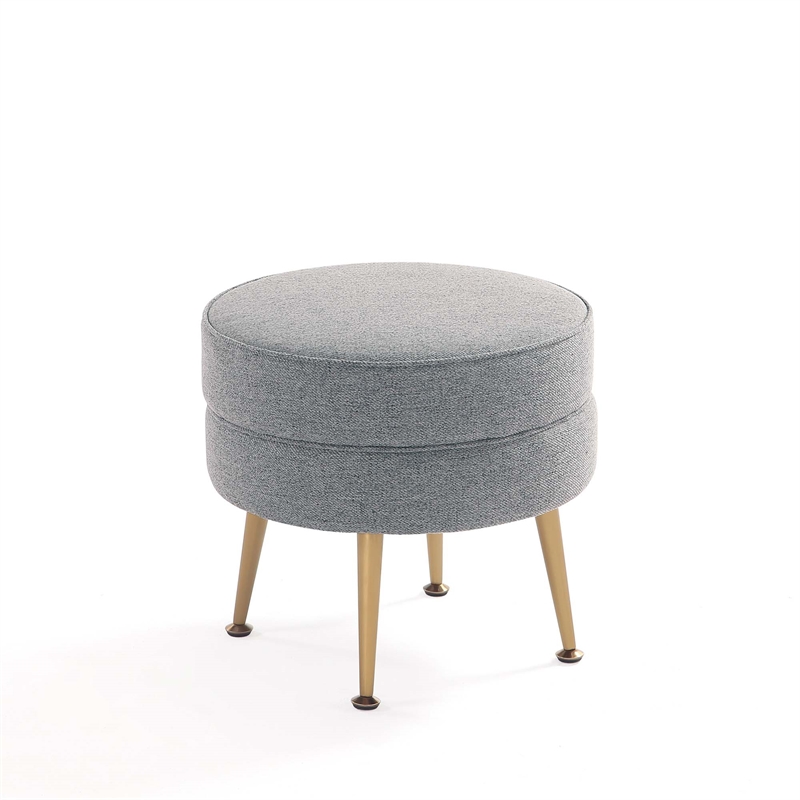 Manhattan Comfort Bailey Ottoman in Gray with Solid Wood Base & Gold Feet