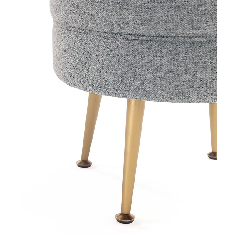 Manhattan Comfort Bailey Ottoman in Gray with Solid Wood Base & Gold Feet