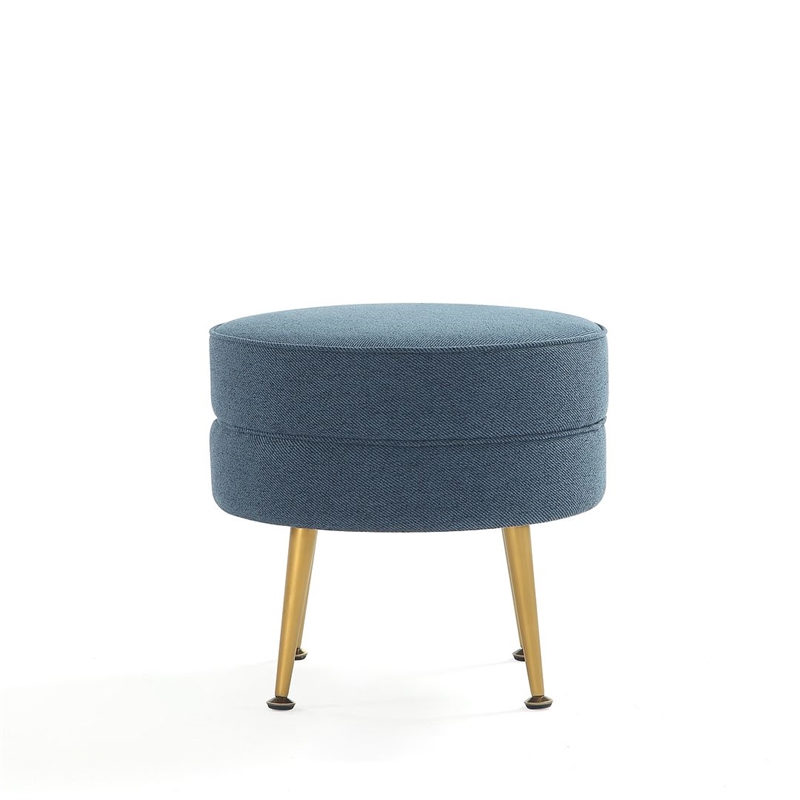Manhattan Comfort Bailey Ottoman in Blue with Solid Wood Base & Gold Feet