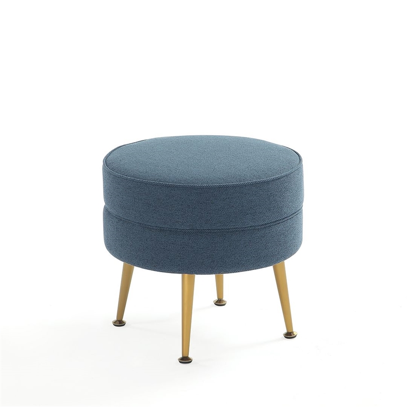 Manhattan Comfort Bailey Ottoman in Blue with Solid Wood Base & Gold Feet