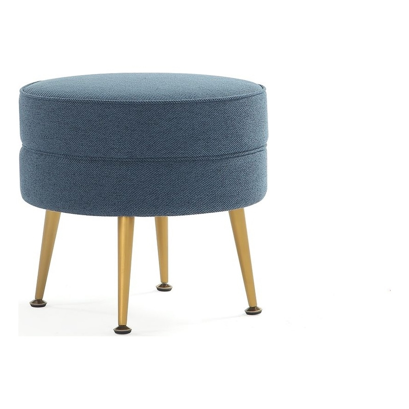 Manhattan Comfort Bailey Ottoman in Blue with Solid Wood Base & Gold Feet