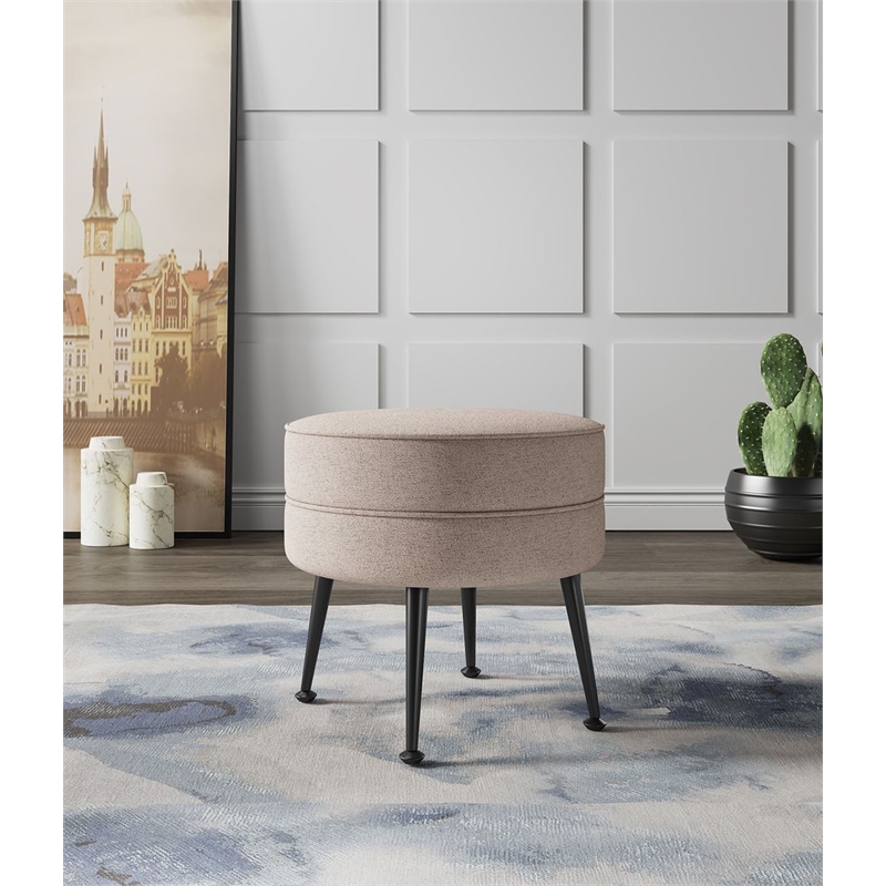 Manhattan Comfort Bailey Ottoman in Oatmeal with Solid Wood Base & Black Feet