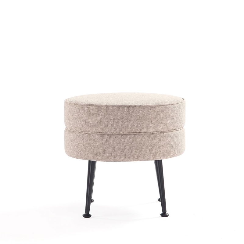 Manhattan Comfort Bailey Ottoman in Oatmeal with Solid Wood Base & Black Feet
