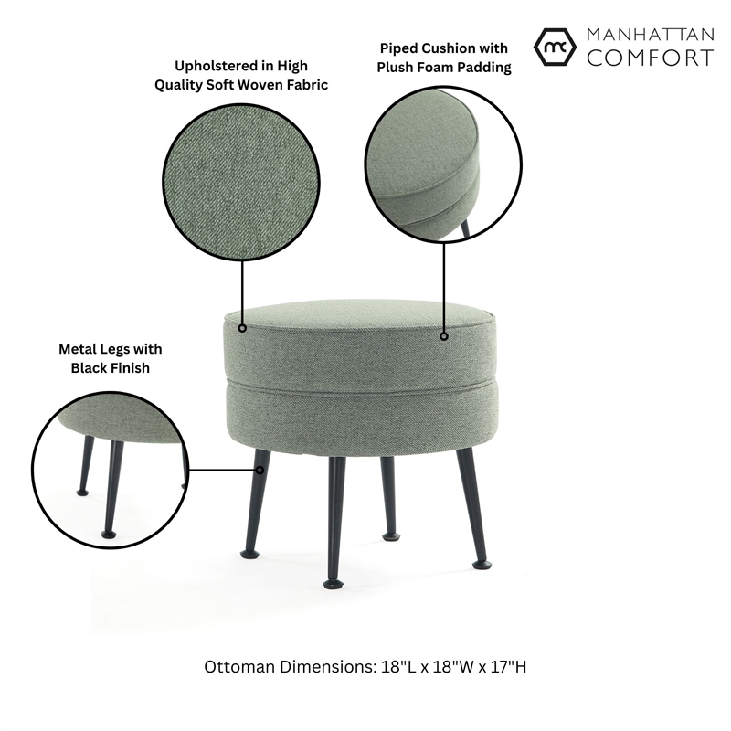 Manhattan Comfort Bailey Ottoman in Sage Green with Solid Wood Base &Black Feet