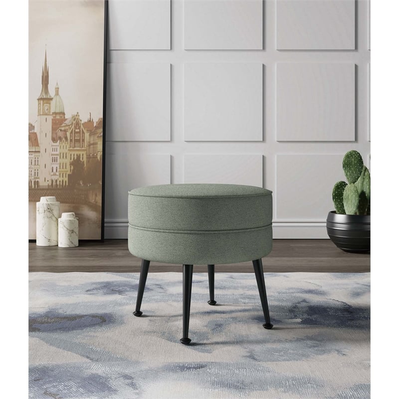 Manhattan Comfort Bailey Ottoman in Sage Green with Solid Wood Base &Black Feet
