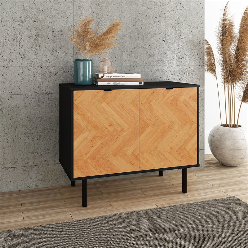 Manhattan Comfort Liam Accent Cabinet from Engineered Wood in Black & Wood