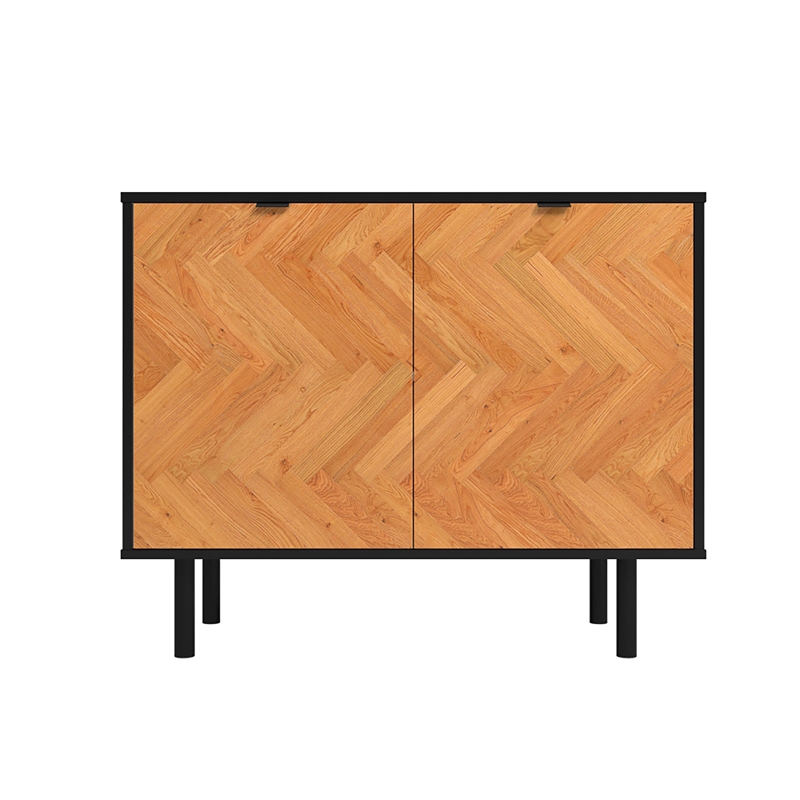 Manhattan Comfort Liam Accent Cabinet from Engineered Wood in Black & Wood
