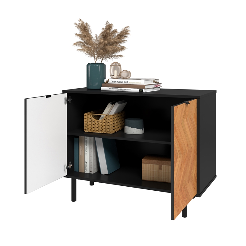 Manhattan Comfort Liam Accent Cabinet from Engineered Wood in Black & Wood