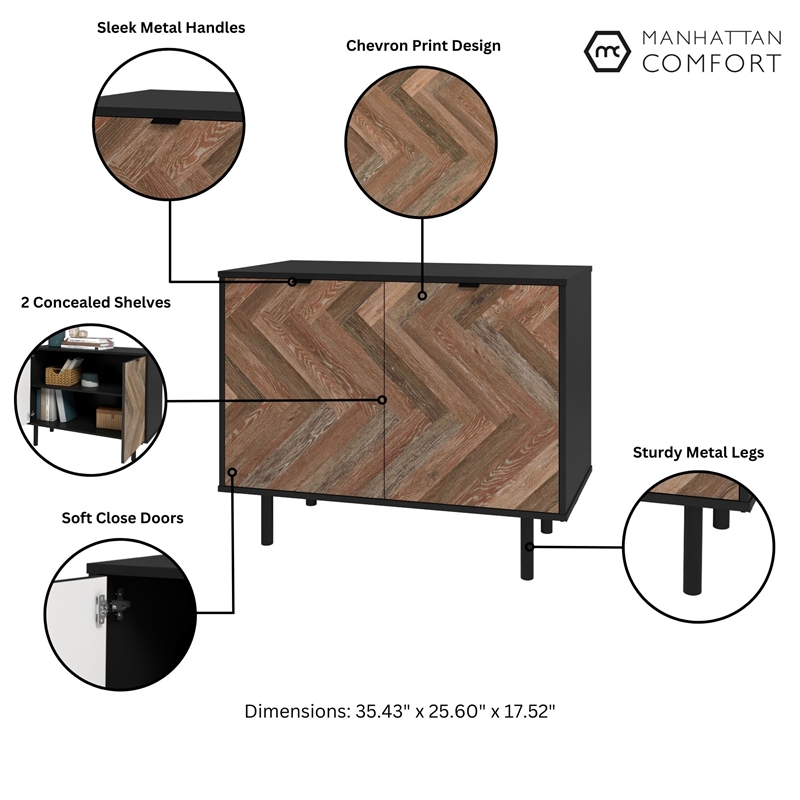 Manhattan Comfort Liam Accent Cabinet from Engineered Wood in Black & Brown Wood