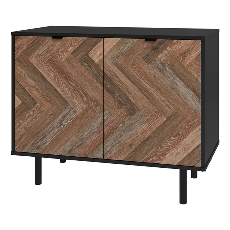 Manhattan Comfort Liam Accent Cabinet from Engineered Wood in Black & Brown Wood
