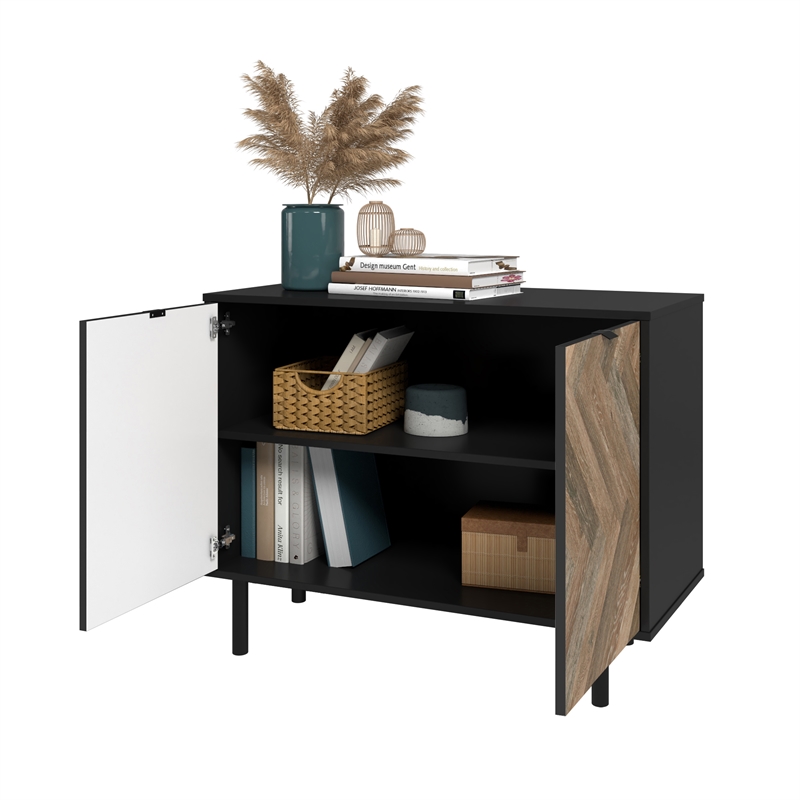 Manhattan Comfort Liam Accent Cabinet from Engineered Wood in Black & Brown Wood