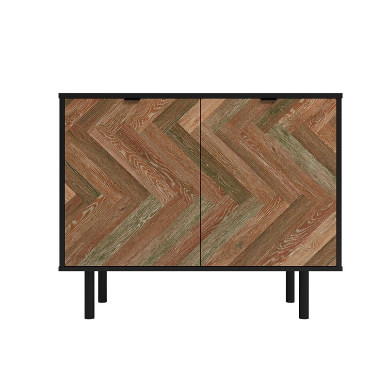 Manhattan Comfort Liam Accent Cabinet from Engineered Wood in Black & Brown Wood