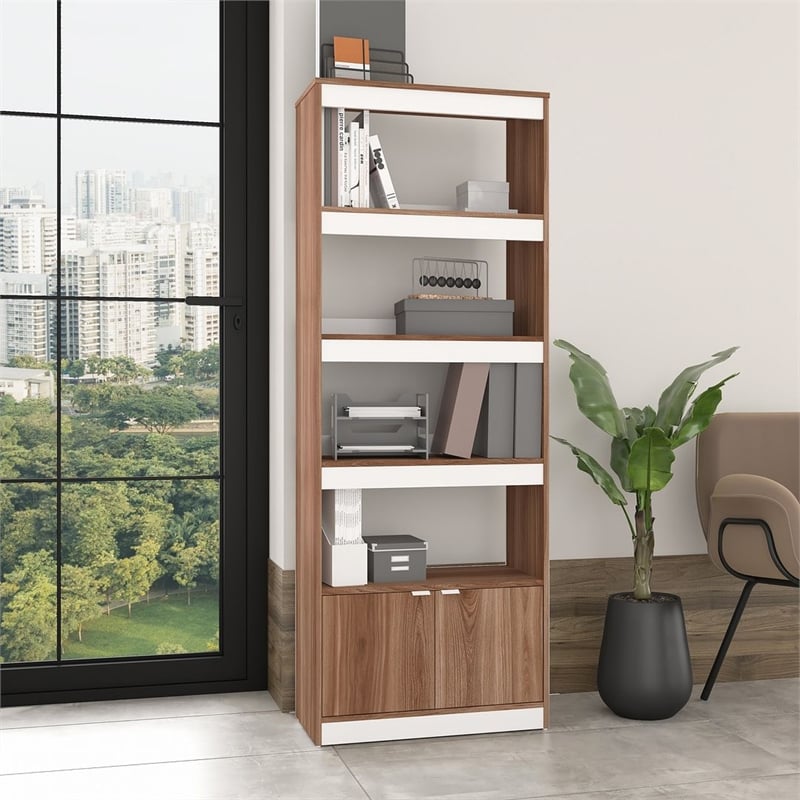 Manhattan Comfort Ratzer Bookcase from Engineered Wood in Brown and White