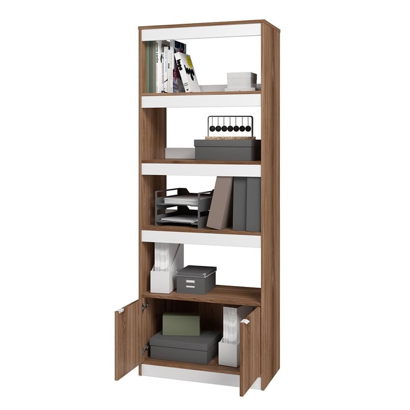 Manhattan Comfort Ratzer Bookcase from Engineered Wood in Brown and White