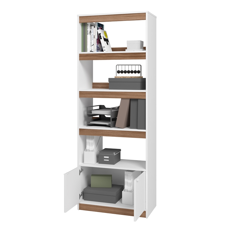 Manhattan Comfort Ratzer Bookcase from Engineered Wood in White and Brown
