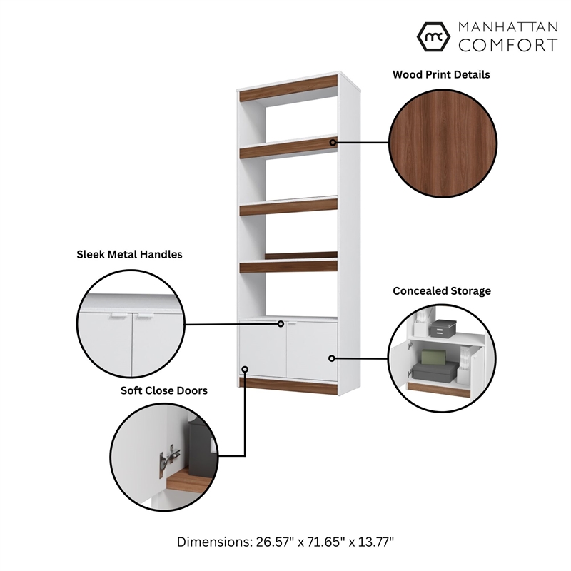 Manhattan Comfort Ratzer Bookcase from Engineered Wood in White and Brown