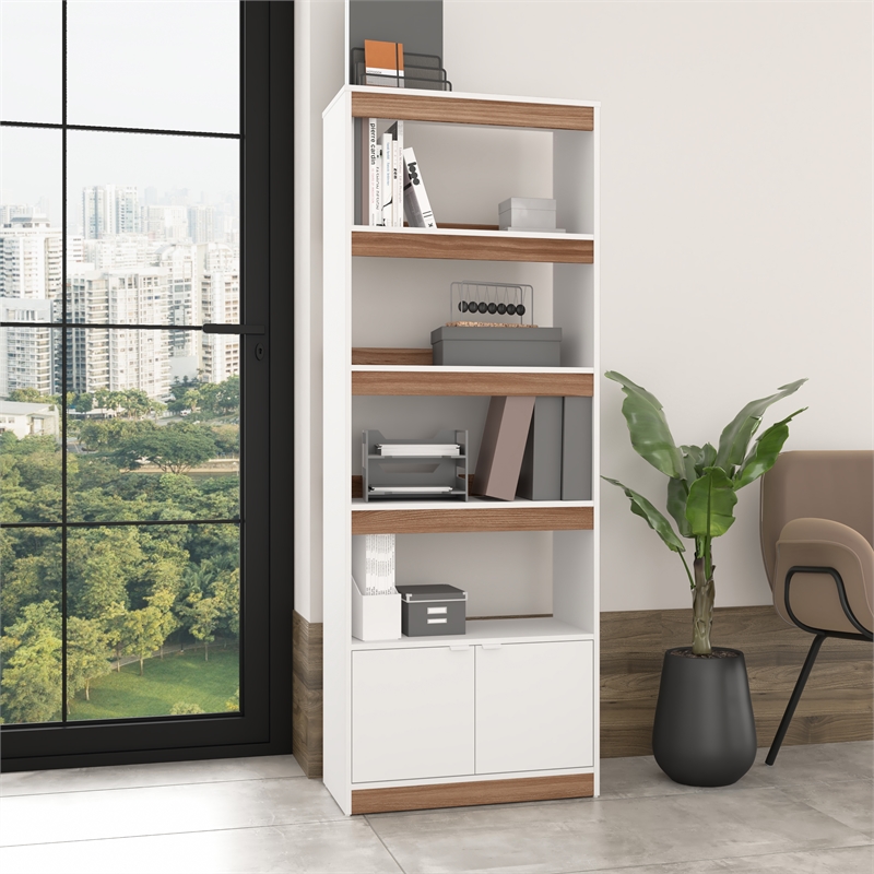 Manhattan Comfort Ratzer Bookcase from Engineered Wood in White and Brown
