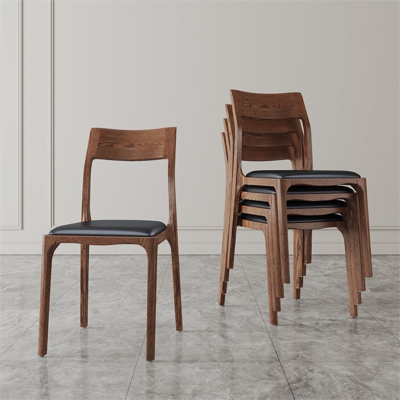 Moderno Stackable Dining Chair from Solid Wood in Walnut and Black- Set of 4