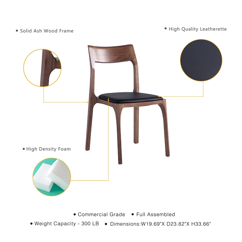 Moderno Stackable Dining Chair from Solid Wood in Walnut and Black- Set of 4