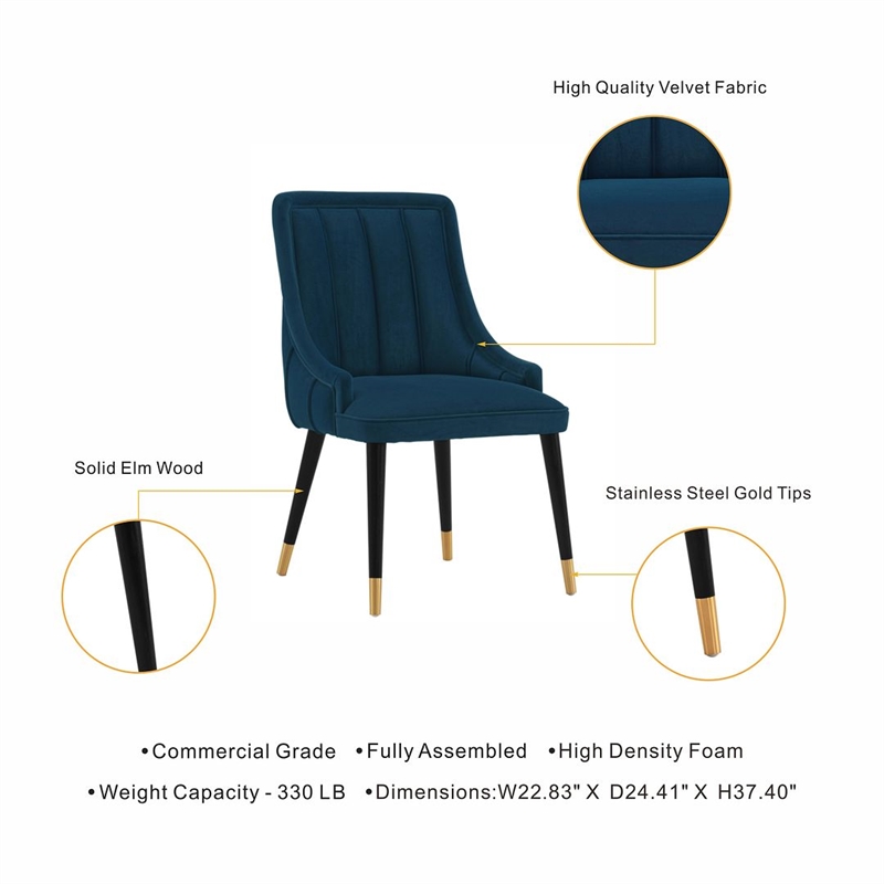 Manhattan Comfort Eda Dining Chair from Solid Wood in Midnight Blue  - Set of 2