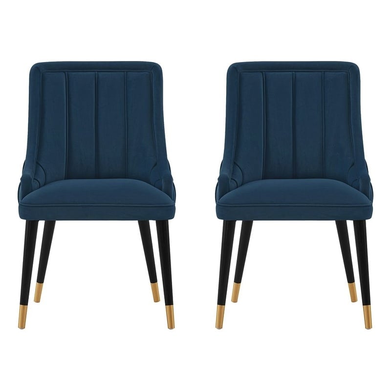 Manhattan Comfort Eda Dining Chair from Solid Wood in Midnight Blue  - Set of 2