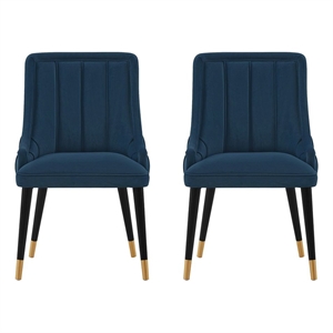 Manhattan Comfort Eda Dining Chair from Solid Wood in Midnight Blue  - Set of 2