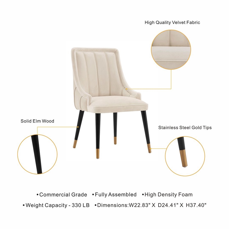 Manhattan Comfort Eda Dining Chair from Solid Wood in Cream - Set of 2