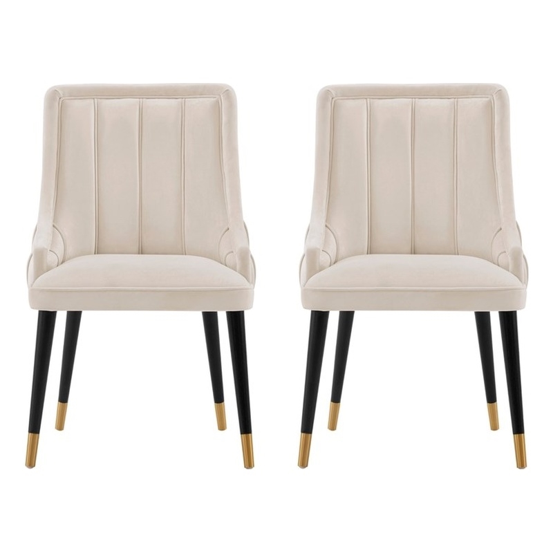Manhattan Comfort Eda Dining Chair from Solid Wood in Cream - Set of 2