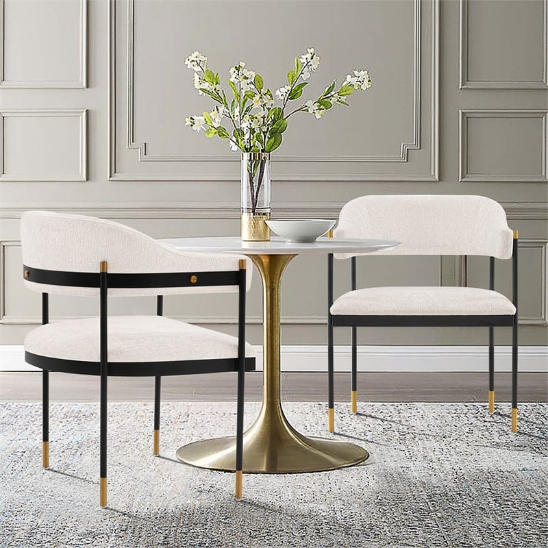 Manhattan Comfort Lia Dining Armchair with Metal Frame in Cream - Set of 2