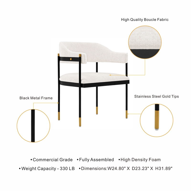 Manhattan Comfort Lia Dining Armchair with Metal Frame in Cream - Set of 2